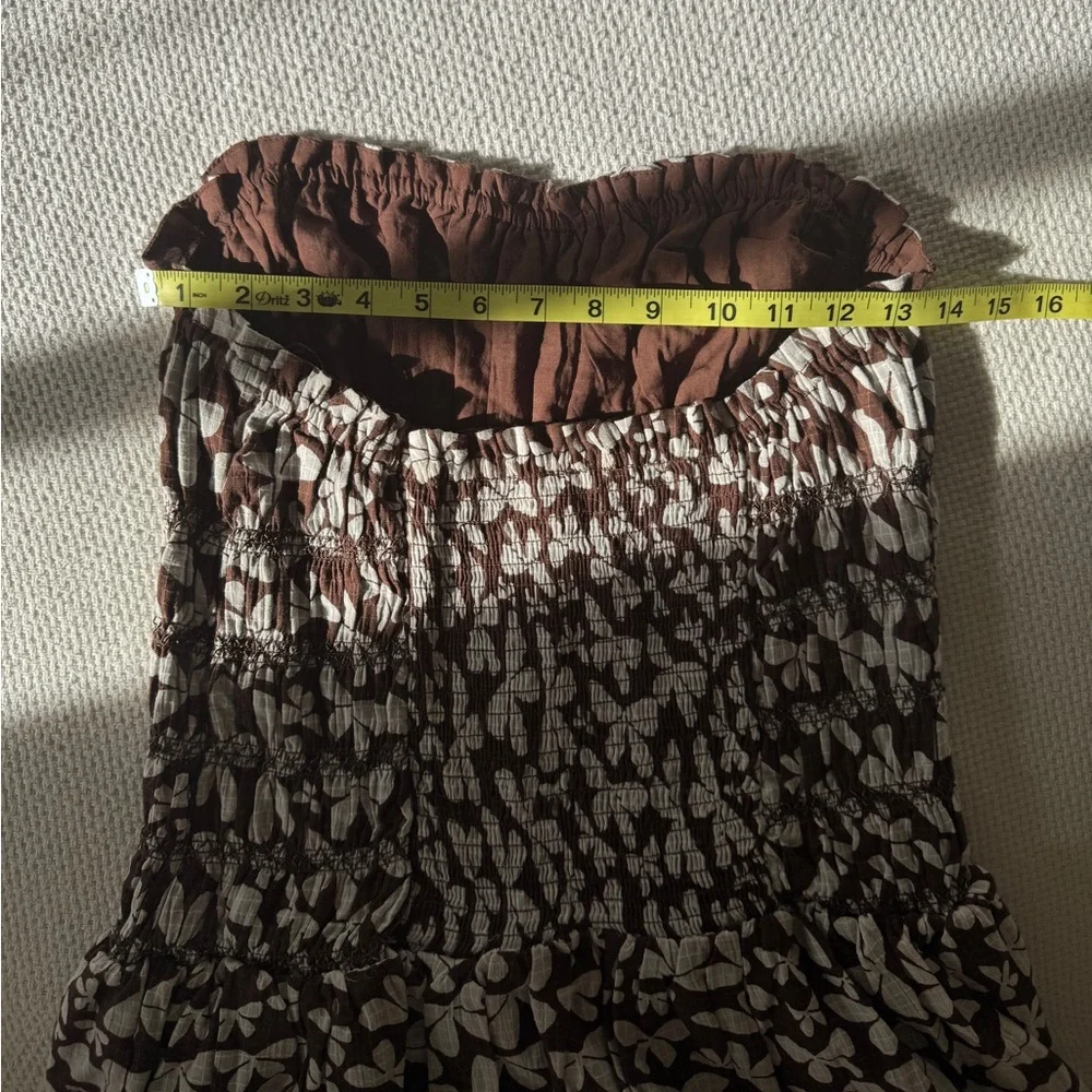 Free People Brown & White Floral Smocked Strapless Bubble Dress - Picture 9 of 14